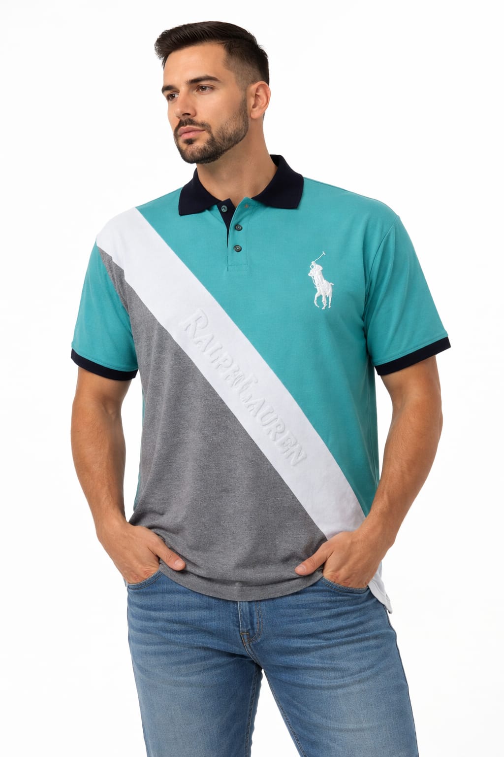 Playera Tipo Polo Con Franja de letras 3D