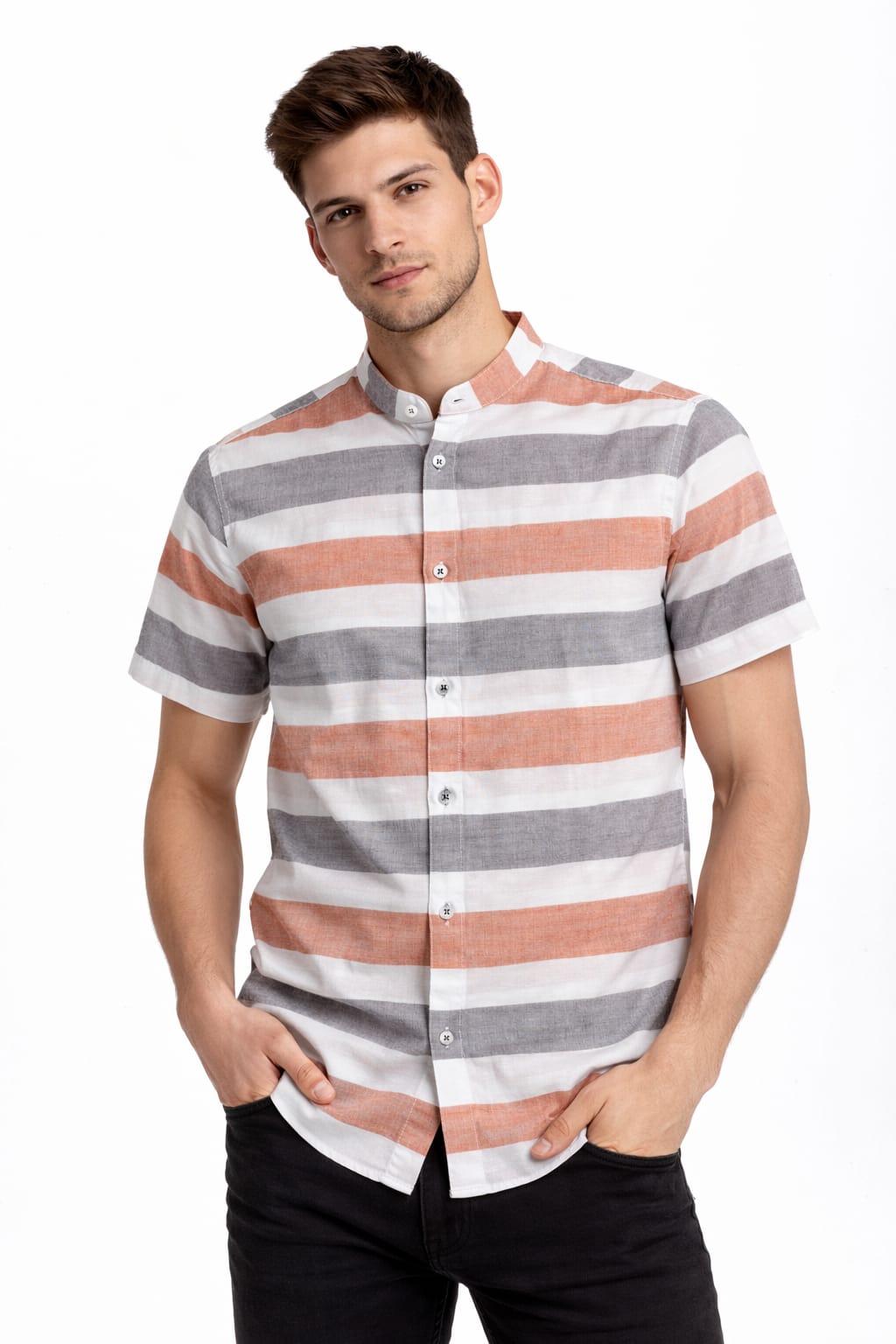 Camisa Cuello Mao Manga Corta